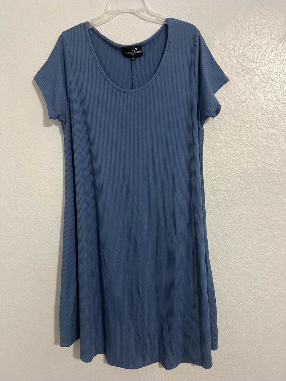 Lexington Avenue Ribbed Women Midi Dress Short Sleeve Line A Size 2X Blue #829
